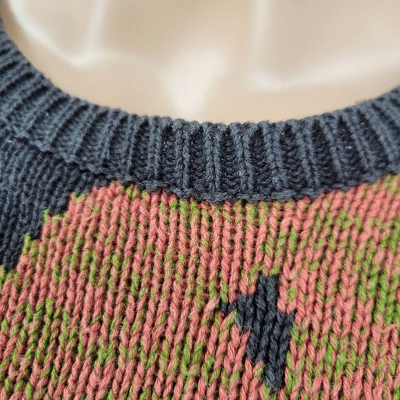 Vintage Pheasant Bird Fall Leaves Knit Sweater Black Crewneck - Picture 5 of 13